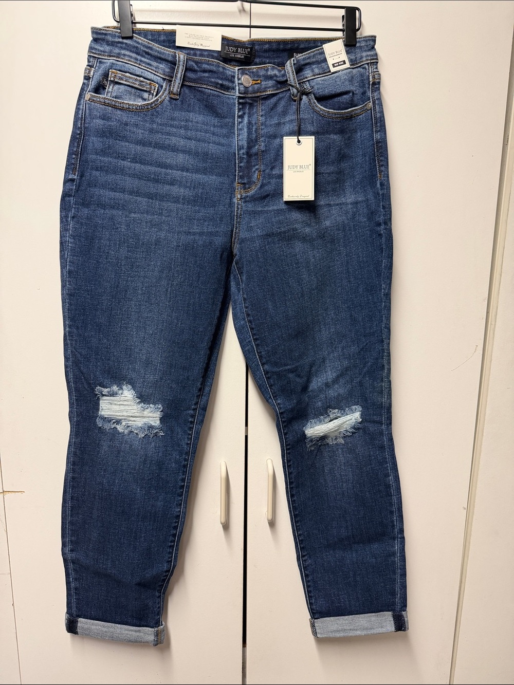 Judy Blue Medium Dark Blue Distressed Boyfriend Jeans slim fit